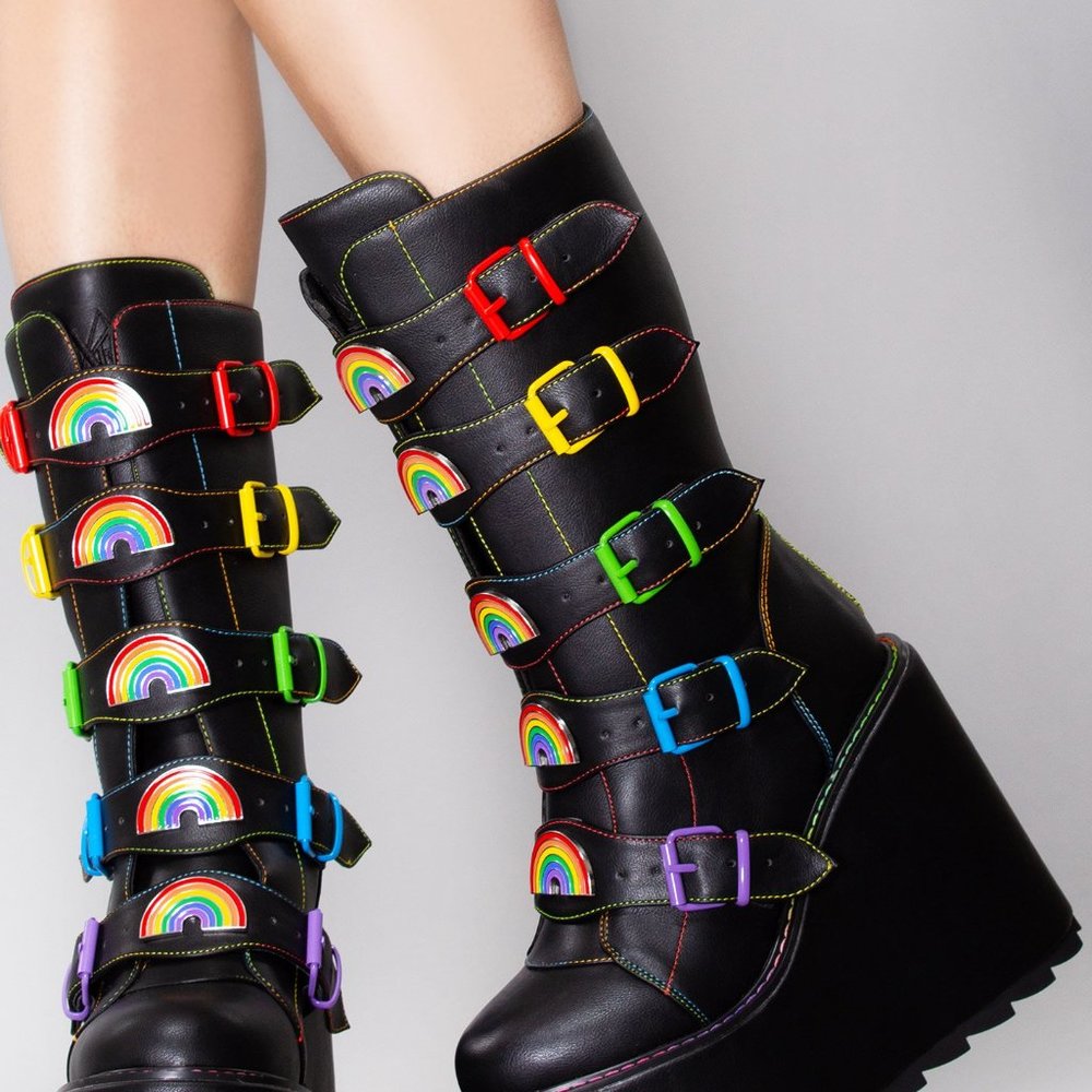Dune Rainbow Platform Boots in Black - Picture 2 of 4